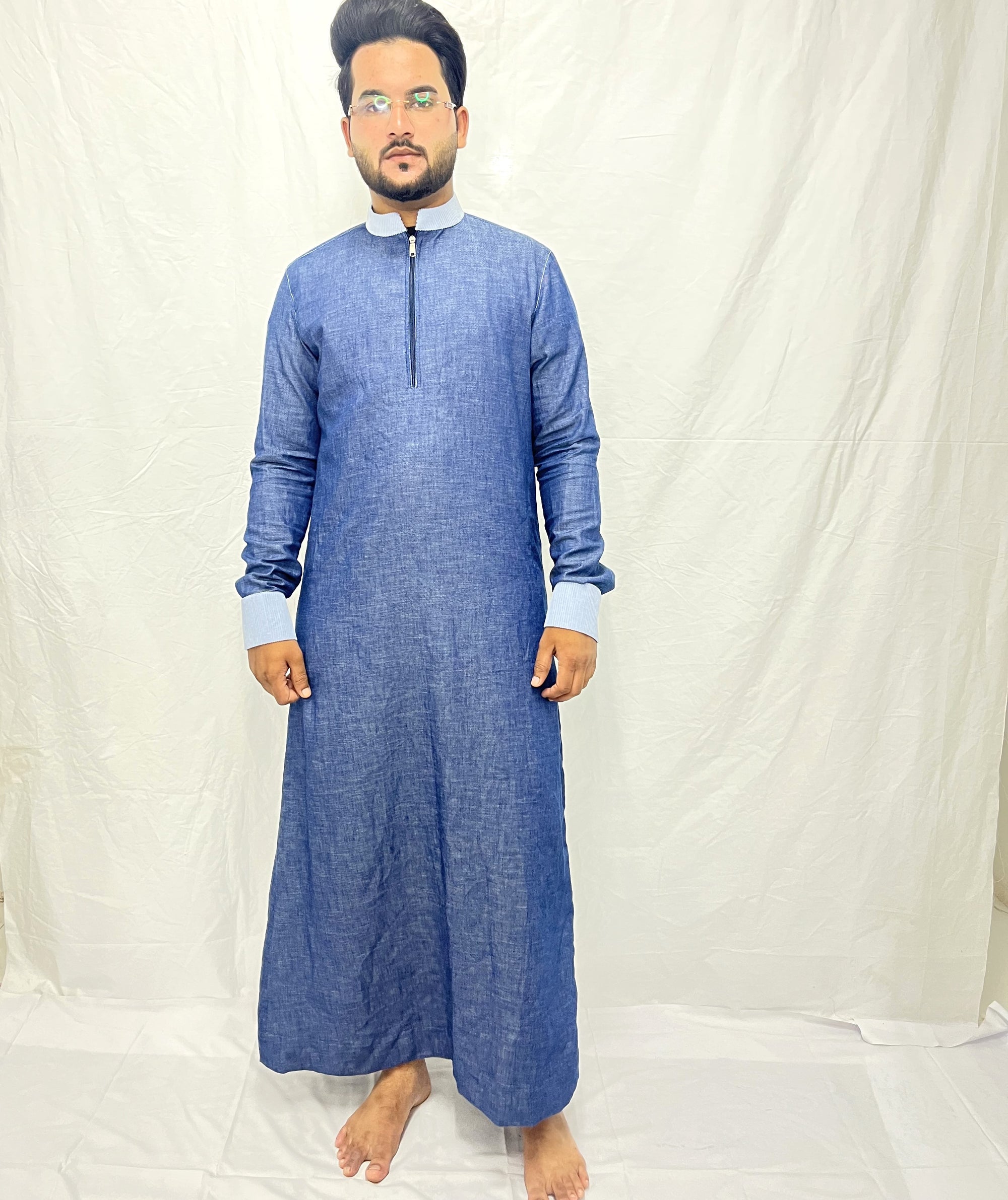 Denim Blue Collar Jubba with front Zip