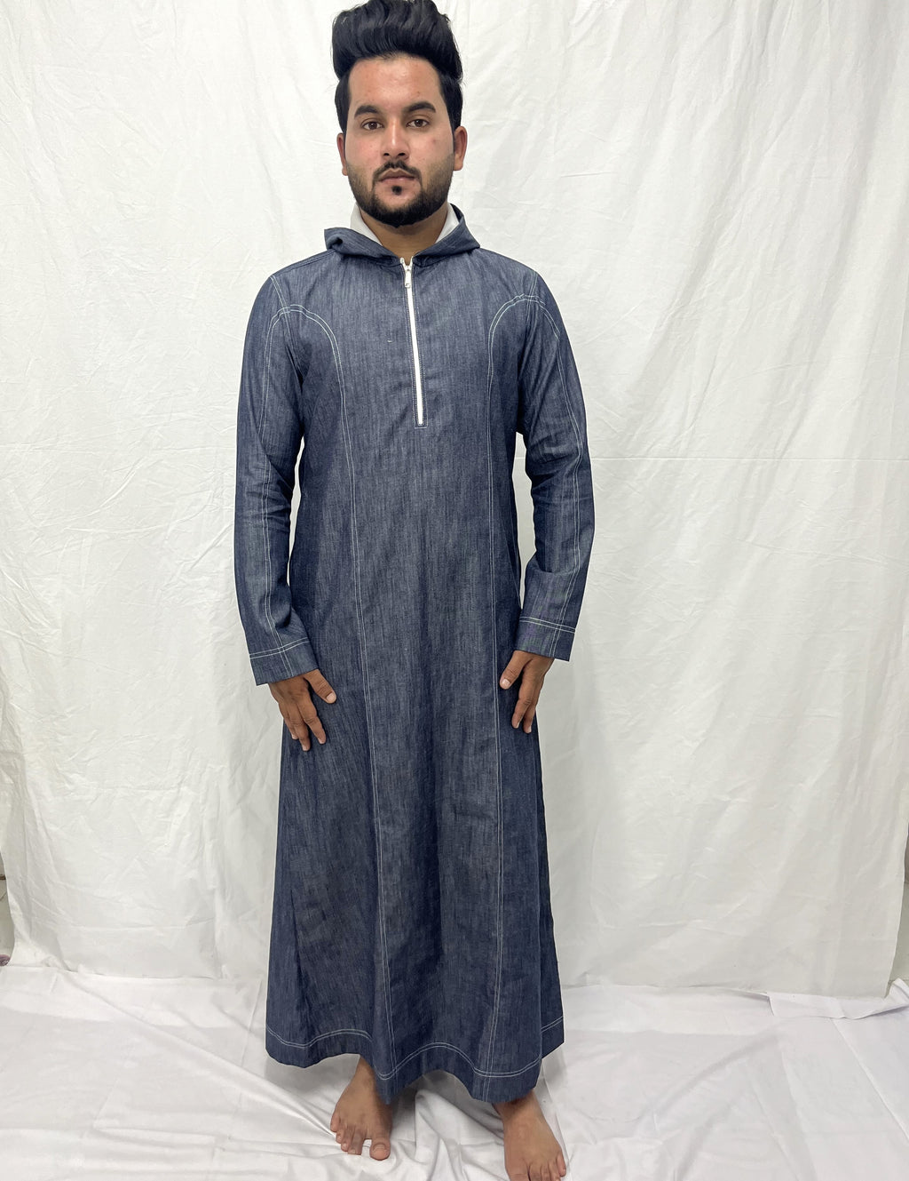 Denim Hoodie thobe/ Jubba