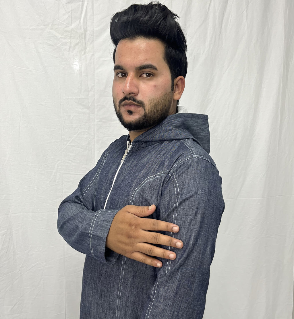 Denim Hoodie thobe/ Jubba