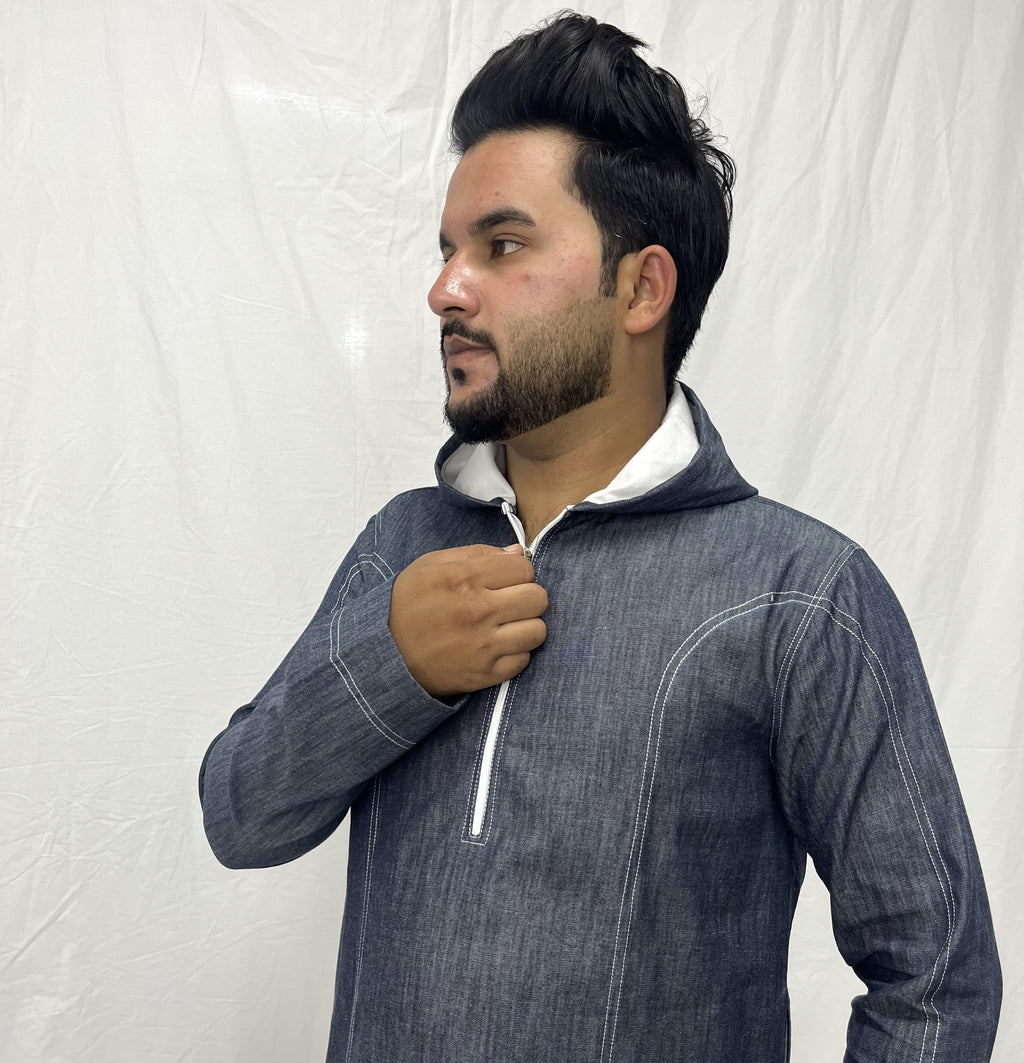 Denim Hoodie thobe/ Jubba